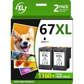 67XL Black Ink Cartridge Replacement for HP Ink 67 67XL Ink Works with HP Envy 6000 6055 6055e 6400e 6455e Envy Pro 6455e 6455 6475 6452 6458 DeskJet 4155 2755e 2755 4052 (Only 2 Black)