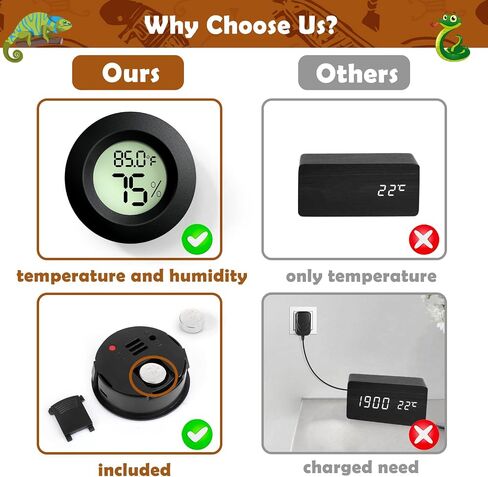 Reptile Thermometer and Humidity Gauge,2PCS Digital Adhesive Reptile Hydrometer Thermomete Tank Accessories,Reptile Terrarium Thermomete Pet Supplies for Snake,Bearded in Saudi Arabia