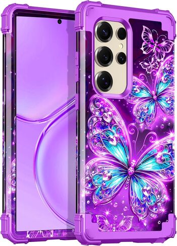 Casetego for Galaxy S25 5G Case,Glow in The Dark Three Layer Heavy Duty Sturdy Shockproof Full Protection Rugged Hard PC+Soft TPU Bumper Case for Samsung Galaxy S25 6.2 inch,Dark Purple in Saudi Arabia