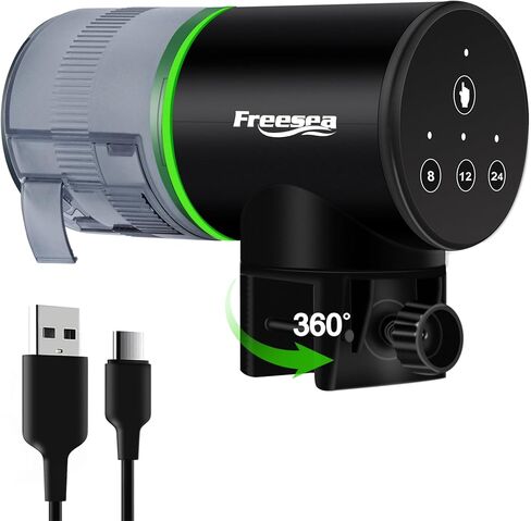 FREESEA Automatic Fish Feeder for Aquarium: Small USB Rechargeable Vacation Auto Fish Food Dispenser with Timer in Kuwait