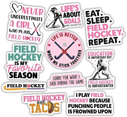 (10pcs) Field Hockey Stickers Funny Field Hockey Ball Hockey Decals Funny Gifts Multiple Different Design, Waterproof, UV- Resistant, Suitable for Tumbler, Laptop, Car, Truck in Kuwait