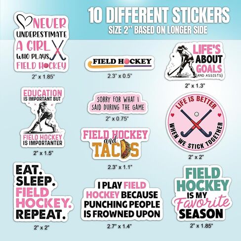 (10pcs) Field Hockey Stickers Funny Field Hockey Ball Hockey Decals Funny Gifts Multiple Different Design, Waterproof, UV- Resistant, Suitable for Tumbler, Laptop, Car, Truck in Kuwait