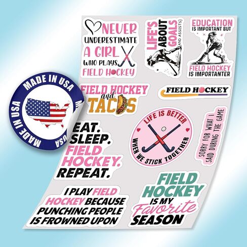 (10pcs) Field Hockey Stickers Funny Field Hockey Ball Hockey Decals Funny Gifts Multiple Different Design, Waterproof, UV- Resistant, Suitable for Tumbler, Laptop, Car, Truck in Kuwait