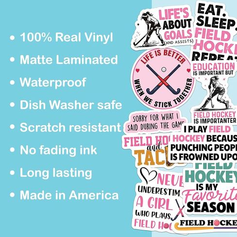 (10pcs) Field Hockey Stickers Funny Field Hockey Ball Hockey Decals Funny Gifts Multiple Different Design, Waterproof, UV- Resistant, Suitable for Tumbler, Laptop, Car, Truck in Kuwait