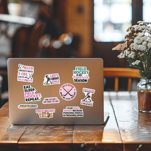 (10pcs) Field Hockey Stickers Funny Field Hockey Ball Hockey Decals Funny Gifts Multiple Different Design, Waterproof, UV- Resistant, Suitable for Tumbler, Laptop, Car, Truck in Kuwait