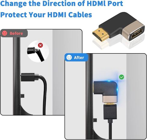 DUTTEK Right Angle HDMI ADAPTER ذكر إلى أنثى 2.1 نسخة ، 8K HDMI 90 درجة محول ، ارتفاع السرعة 48GBPS محول HDMI دعم 8K نقل الصوت والفيديو للتلفزيون ، ROKU ، FIRE STACK 2 حزمة in Saudi Arabia