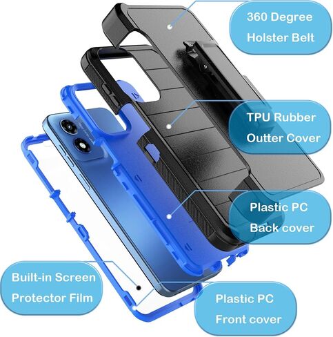 Tekcoo Case for Motorola Moto G Play 2024 [4G Network Only] with [Built-in Screen Protector] Holster Locking Belt Clip [Military Grade 12FT Drop Tested] Full Body Carrying Kickstand Cover [Orange] in Saudi Arabia