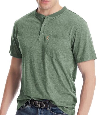 Little Beauty Men's Henley Shirts Waffle Knit Button Long Sleeve Shirts with Pocket in Kuwait
