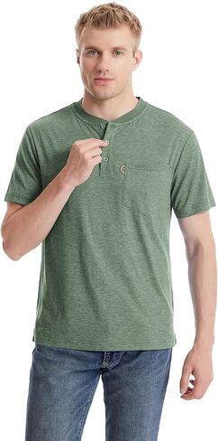 Little Beauty Men's Henley Shirts Waffle Knit Button Long Sleeve Shirts with Pocket in Kuwait
