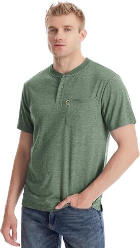 Little Beauty Men's Henley Shirts Waffle Knit Button Long Sleeve Shirts with Pocket in Kuwait