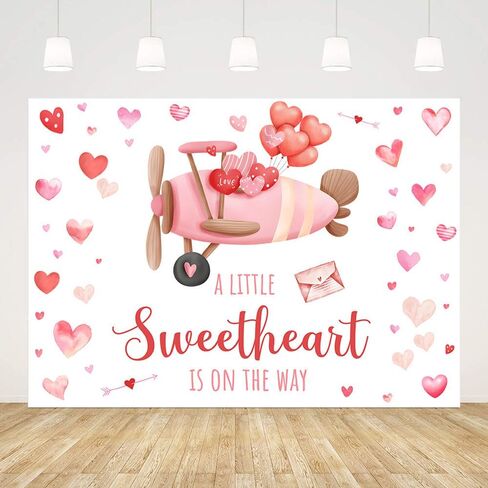 7x5ft Sweetheart Baby Shower Backdrop A Little Sweetheart is on The Way Baby Shower Photography Background Red Pink Heart Balloons Baby Shower Party Decorations Banner Photo Booth Props in Saudi Arabia
