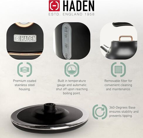 Haden Dorset 1.7 Liter Stainless Steel Electric Kettle with 360-Degree Base Bundled with 4 Slice Wide Slot Stainless Steel Toaster, Black & Copper in Kuwait