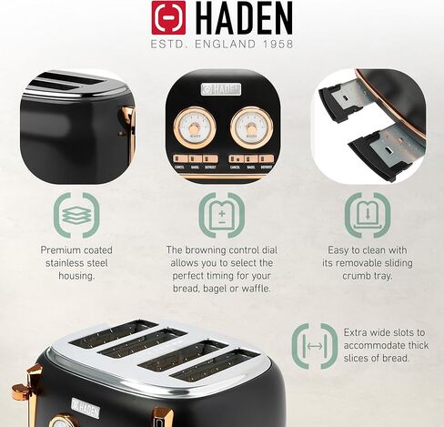 Haden Dorset 1.7 Liter Stainless Steel Electric Kettle with 360-Degree Base Bundled with 4 Slice Wide Slot Stainless Steel Toaster, Black & Copper in Kuwait