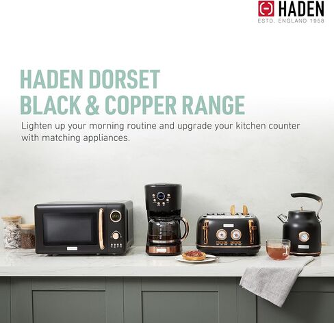 Haden Dorset 1.7 Liter Stainless Steel Electric Kettle with 360-Degree Base Bundled with 4 Slice Wide Slot Stainless Steel Toaster, Black & Copper in Kuwait