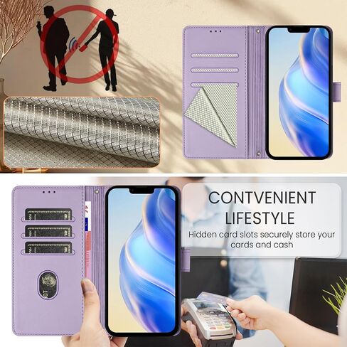 بالنسبة إلى iPhone 13 Wallet Case/iPhone 14 Wallet Case for Women ، فتحات حامل بطاقة حظر RFID ، حزام معصم ، علبة TPU المقاومة للصدمات ، غطاء الوجه الواقي للجلد من أجل iPhone 14/13 - in Saudi Arabia