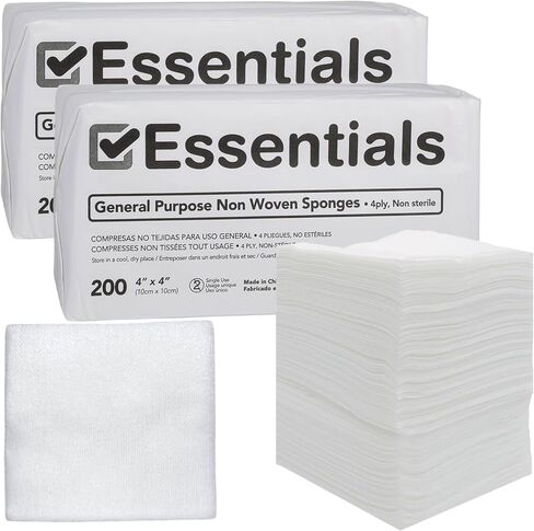 Essentials Non-Sterile Gauze Sponges – One (1) Full Case (10 Packs of 200), 4-Ply, 4’’ x 4’’ Gauze Pads, One Package, Non-Woven Gauze Sponges, Wound Care Product for First Aid Kit/Medical Facilities in Kuwait