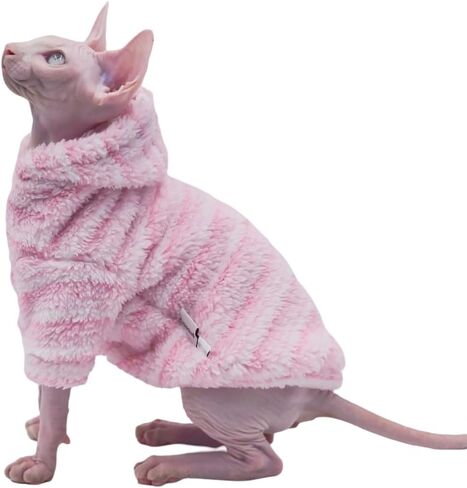 ملابس القطط من Sphynx، ملابس القطط الدافئة للخريف والشتاء بدون شعر، ملابس القطط لقطط ديفون ريكس، قطط الكورنيش والقطط الصغيرة (وردي، صغير) in Kuwait