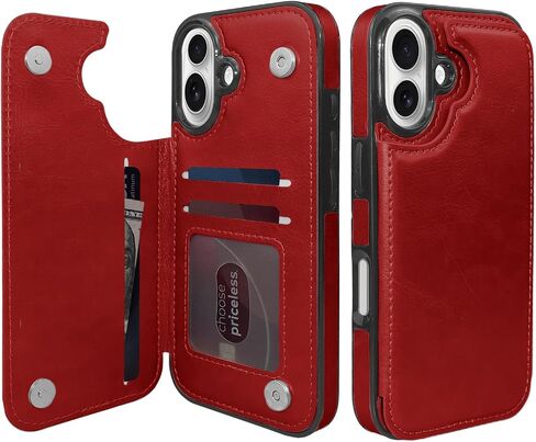 TopPerfekt Flip Leather Wallet Case Card Holder Shockproof Compatible with iPhone 16 6.1" Women and Girls with Card, Holder Kickstand Double Magnetic Clasp - Brown Cow Pattern in Saudi Arabia