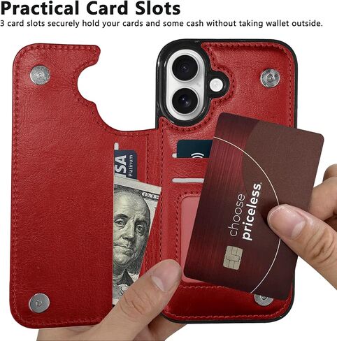 TopPerfekt Flip Leather Wallet Case Card Holder Shockproof Compatible with iPhone 16 6.1" Women and Girls with Card, Holder Kickstand Double Magnetic Clasp - Brown Cow Pattern in Saudi Arabia