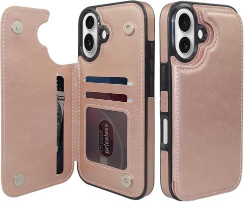 TopPerfekt Flip Leather Wallet Case Card Holder Shockproof Compatible with iPhone 16 6.1" Women and Girls with Card, Holder Kickstand Double Magnetic Clasp - Brown Cow Pattern in Saudi Arabia