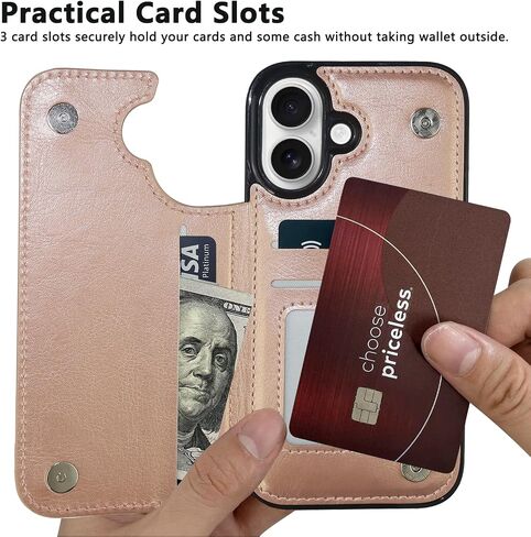 TopPerfekt Flip Leather Wallet Case Card Holder Shockproof Compatible with iPhone 16 6.1" Women and Girls with Card, Holder Kickstand Double Magnetic Clasp - Brown Cow Pattern in Saudi Arabia