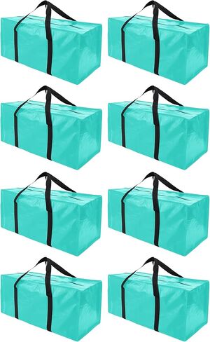 Extra Large Moving Bags with Zippers & Carrying Handles, Heavy-Duty Storage Tote for Space Saving Moving Storage, Fold Flat, Alternative to Box and Bin - 8 Pack, Semi-Transparent in Kuwait