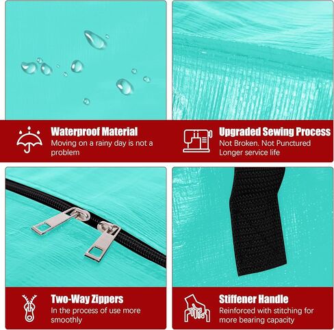 Extra Large Moving Bags with Zippers & Carrying Handles, Heavy-Duty Storage Tote for Space Saving Moving Storage, Fold Flat, Alternative to Box and Bin - 8 Pack, Semi-Transparent in Kuwait