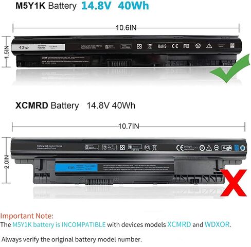 بطارية كمبيوتر محمول بديلة 40WH M5Y1K 14.8V لجهاز Dell Inspiron 14 15 17 5000 3000 Series 5559 5558 3551 3451 3558 i3558 3567 5755 5756 5458 5759 5758 5759 GXVJ3 WKRJ2 VN3N0 991XP P63F P47F P51F P52F in Saudi Arabia