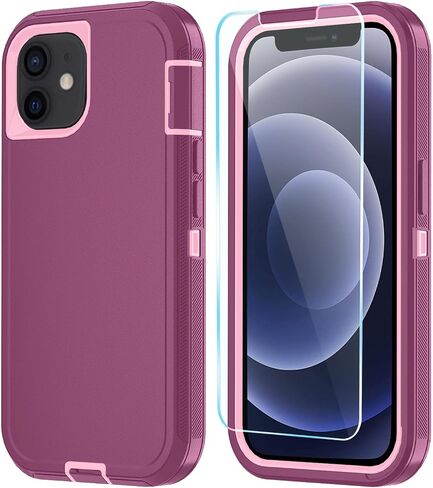 Phone Case for iPhone 12 Mini Case/iPhone 13 Mini Case with HD Screen Protector, Heavy Duty Shockproof & Dropproof 3-Layer Cover Phone Case for iPhone 12 Mini/13 Mini (PurpleSkyBlue) in Saudi Arabia