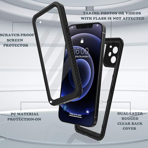 Diverbox for iPhone 12 Waterproof Case,Waterproof Shockproof Dustproof IP68 Full-Body Hard Case Built-in Screen Protector Underwater Outdoor Waterproof Cover for iPhone 12,6.1 in (Clear) in Saudi Arabia