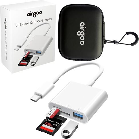 SD Card Reader for iPhone iPad, Airgoo Trail Camera 3-in-1 SD Memory Card Adapter with Dual Slots & USB Port, with Lightening & USB-C Dual connectors, with Portable eva Storage case Bag, AG-CRD01 in Saudi Arabia