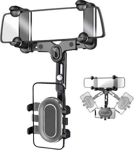 Rearview Mirror Phone Holder For Car, Magnetic 360° Rotatable And Retractable Rear View Mirror Phone Holder, Four Corners Fixed Anti-Shake Design, Car Phone Holder For All Mobile Phones And Car in Saudi Arabia