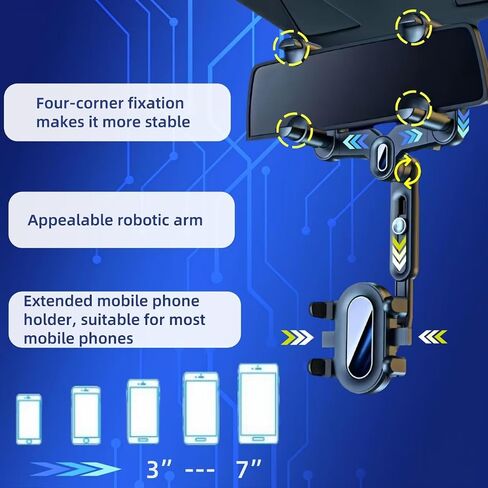 Rearview Mirror Phone Holder For Car, Magnetic 360° Rotatable And Retractable Rear View Mirror Phone Holder, Four Corners Fixed Anti-Shake Design, Car Phone Holder For All Mobile Phones And Car in Saudi Arabia