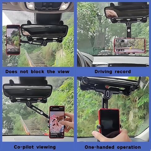 Rearview Mirror Phone Holder For Car, Magnetic 360° Rotatable And Retractable Rear View Mirror Phone Holder, Four Corners Fixed Anti-Shake Design, Car Phone Holder For All Mobile Phones And Car in Saudi Arabia