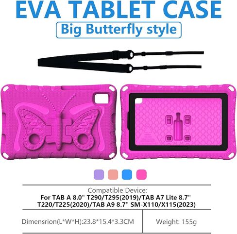 for Samsung Galaxy TAB A7 Lite 8.7" T220/T225/T227(2020/2021)/TAB A9 8.7" SM-X110/X115N(2023) Butterfly Wings Kickstand Kids Girl Tablet Case EVA Material Case for TAB A 8.0" T290/T295(2019) (Violet) in Saudi Arabia