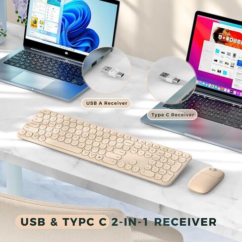 seenda Wireless Keyboard and Mouse, USB & Type C 2-in-1 Receiver, Full Size Green Wireless Keyboard Mouse Combo, Compatible for Windows 7/8/10/11, MacBook Pro/Air, Laptop, Desktop, PC - Mint Green in Saudi Arabia