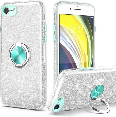 for iPhone SE 2020 Case Glitter,Slim Fit Sparkly Case with 360°Ring Holder Kickstand Shock Absorbent Sturdy Glitter Cover,for iPhone 8/7/SE 2020/SE 3 2022 Case for Girls,Pink in Saudi Arabia