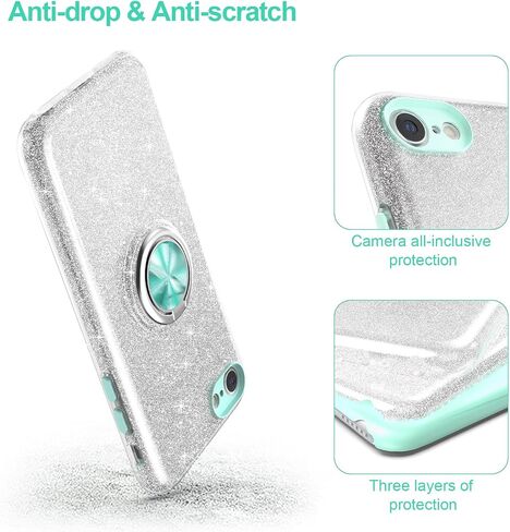 for iPhone SE 2020 Case Glitter,Slim Fit Sparkly Case with 360°Ring Holder Kickstand Shock Absorbent Sturdy Glitter Cover,for iPhone 8/7/SE 2020/SE 3 2022 Case for Girls,Pink in Saudi Arabia