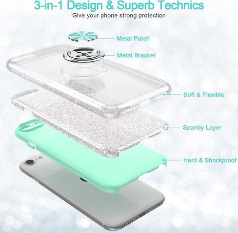 for iPhone SE 2020 Case Glitter,Slim Fit Sparkly Case with 360°Ring Holder Kickstand Shock Absorbent Sturdy Glitter Cover,for iPhone 8/7/SE 2020/SE 3 2022 Case for Girls,Pink in Saudi Arabia