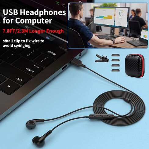 سماعات أذن USB للكمبيوتر الشخصي ، سماعات USB مع الميكروفون للكمبيوتر ، سماعة رأس USB سلكية مع أدوات التحكم في الصوت MIC عزل أذن الكمبيوتر المحمول ل DELL HP PS5 Surface Office Call Gaming Work in Kuwait