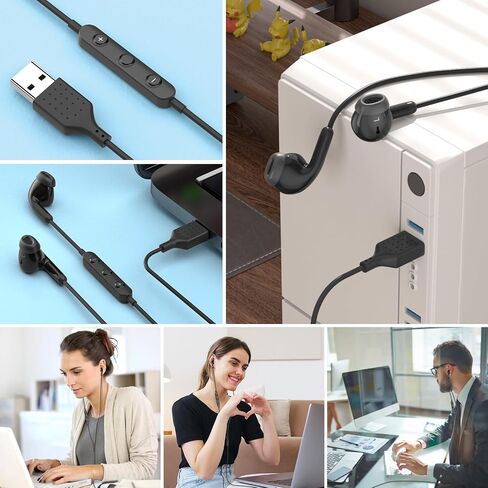 سماعات أذن USB للكمبيوتر الشخصي ، سماعات USB مع الميكروفون للكمبيوتر ، سماعة رأس USB سلكية مع أدوات التحكم في الصوت MIC عزل أذن الكمبيوتر المحمول ل DELL HP PS5 Surface Office Call Gaming Work in Kuwait