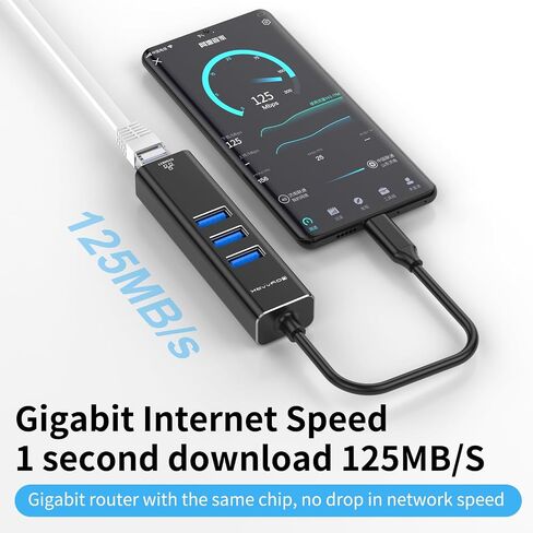 USB 3.0 Ethernet Adapter, USB C Hub with RJ45 1000 Gigabit Ethernet Ports, 3 USB 3.0 Data Transfer Ports and 1 USB C Data Transfer Port, USB C to Network Adapter for MacBook Pro/Air, Chromebooks in Saudi Arabia