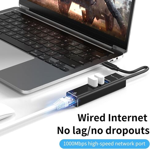 USB 3.0 Ethernet Adapter, USB C Hub with RJ45 1000 Gigabit Ethernet Ports, 3 USB 3.0 Data Transfer Ports and 1 USB C Data Transfer Port, USB C to Network Adapter for MacBook Pro/Air, Chromebooks in Saudi Arabia