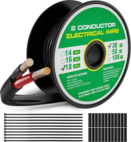 16 Gauge 2 Conductor Electrical Wire, 16 AWG Pure Copper Cable Stranded PVC Cord 30FT, 12V 24V Low Voltage Flexible Extension 16/2 Wire for LED Lighting Landscape Automotive Electronics Marine in Saudi Arabia