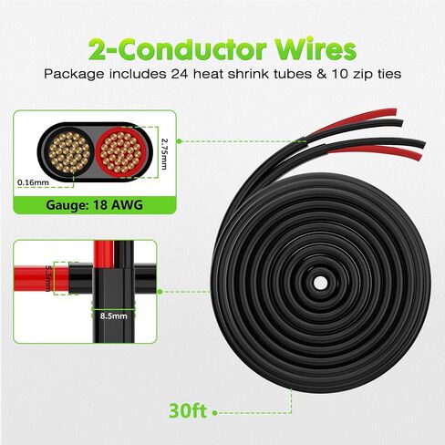 16 Gauge 2 Conductor Electrical Wire, 16 AWG Pure Copper Cable Stranded PVC Cord 30FT, 12V 24V Low Voltage Flexible Extension 16/2 Wire for LED Lighting Landscape Automotive Electronics Marine in Saudi Arabia