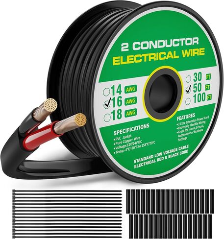 16 Gauge 2 Conductor Electrical Wire, 16 AWG Pure Copper Cable Stranded PVC Cord 30FT, 12V 24V Low Voltage Flexible Extension 16/2 Wire for LED Lighting Landscape Automotive Electronics Marine in Saudi Arabia