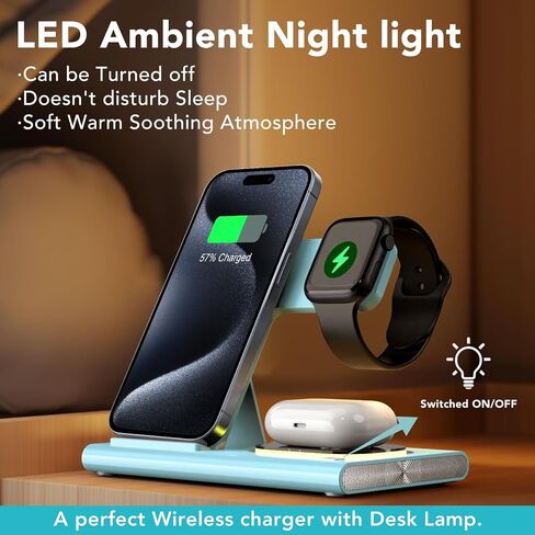 Aresh 3 in 1 Foldable Charging Station for Apple Products,Wireless Charger Travel Dock Adapter Light for iPhone 16/15/14/13/12/11/X/XS,for iWatch 10/9/8/7/6/Ultra2/Ultra,for AirPods 4/3/Pro/2(Orange) in Saudi Arabia