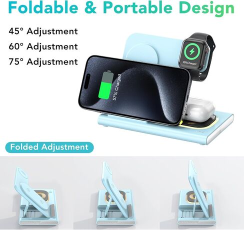 Aresh 3 in 1 Foldable Charging Station for Apple Products,Wireless Charger Travel Dock Adapter Light for iPhone 16/15/14/13/12/11/X/XS,for iWatch 10/9/8/7/6/Ultra2/Ultra,for AirPods 4/3/Pro/2(Orange) in Saudi Arabia