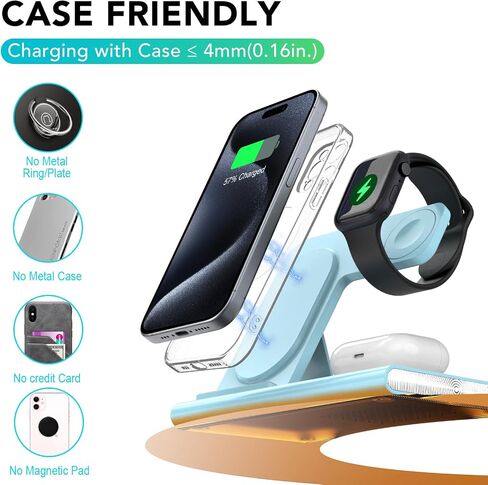 Aresh 3 in 1 Foldable Charging Station for Apple Products,Wireless Charger Travel Dock Adapter Light for iPhone 16/15/14/13/12/11/X/XS,for iWatch 10/9/8/7/6/Ultra2/Ultra,for AirPods 4/3/Pro/2(Orange) in Saudi Arabia
