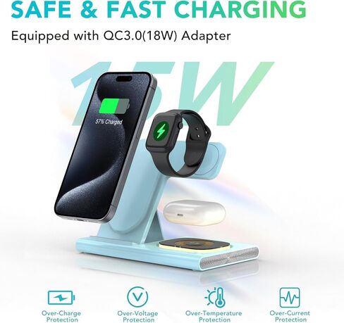 Aresh 3 in 1 Foldable Charging Station for Apple Products,Wireless Charger Travel Dock Adapter Light for iPhone 16/15/14/13/12/11/X/XS,for iWatch 10/9/8/7/6/Ultra2/Ultra,for AirPods 4/3/Pro/2(Orange) in Saudi Arabia